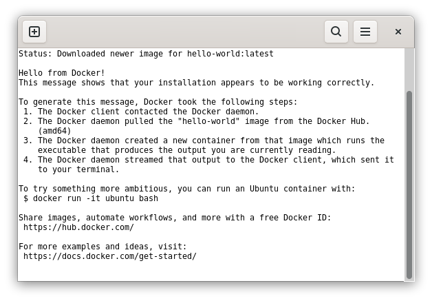 Running the Hello World image in Docker